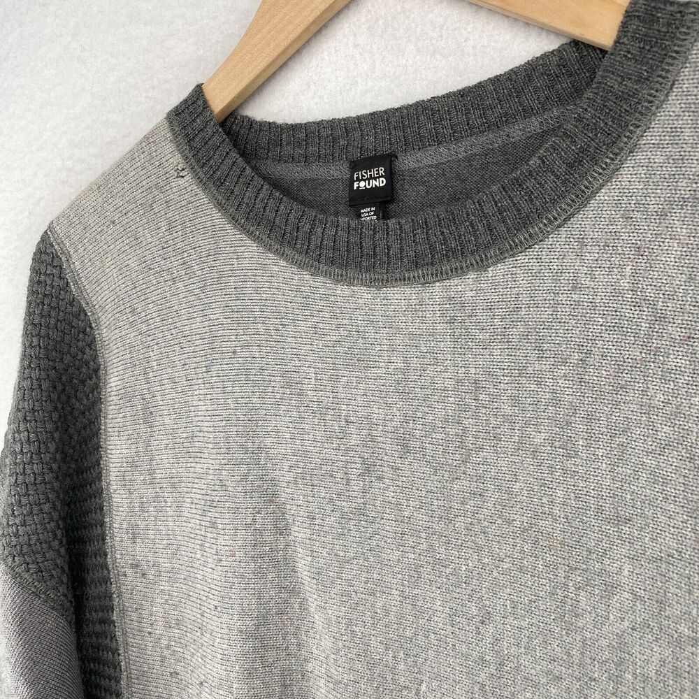 FISHER FOUND Sweater S EILEEN FISHER Patchwork Crafted Jumper Crochet Gray USA - Picture 4 of 13